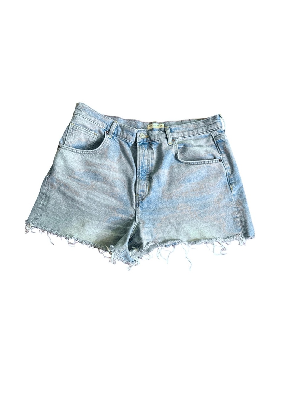 We The Free Light Wash Frayed Hem Denim Shorts - Pale Blue